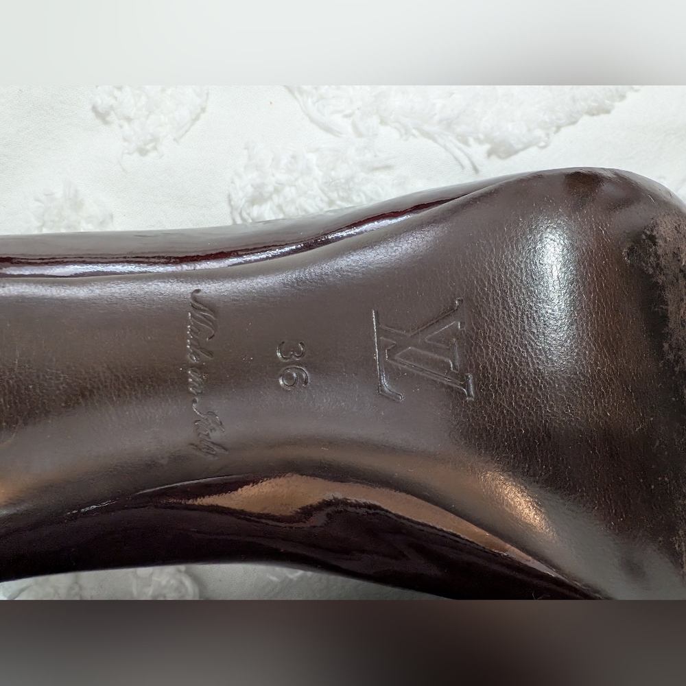 Louis Vuitton Patent Leather Peep Toe Heels in Deep Burgundy - Picture 5 of 7